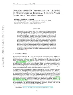 Outcome-directed Reinforcement Learning by Uncertainty & Temporal
  Distance-Aware Curriculum Goal Generation