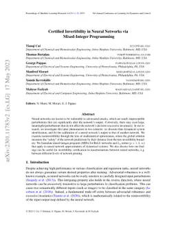 Certified Invertibility in Neural Networks via Mixed-Integer Programming
