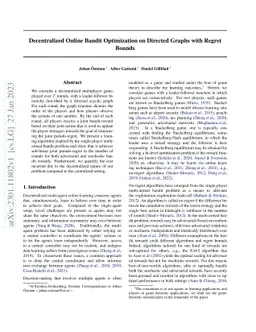 Decentralized Online Bandit Optimization on Directed Graphs with Regret
  Bounds