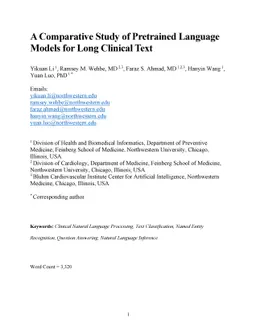 A Comparative Study of Pretrained Language Models for Long Clinical Text