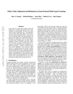Policy-Value Alignment and Robustness in Search-based Multi-Agent
  Learning