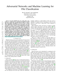 Adversarial Networks and Machine Learning for File Classification