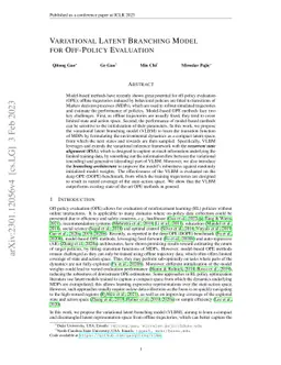Variational Latent Branching Model for Off-Policy Evaluation
