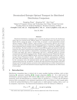 Decentralized Entropic Optimal Transport for Privacy-preserving
  Distributed Distribution Comparison