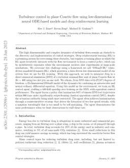Turbulence control in plane Couette flow using low-dimensional neural
  ODE-based models and deep reinforcement learning