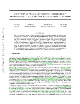 Constrained Policy Optimization with Explicit Behavior Density for
  Offline Reinforcement Learning