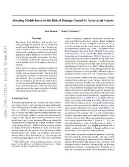 Selecting Models based on the Risk of Damage Caused by Adversarial
  Attacks