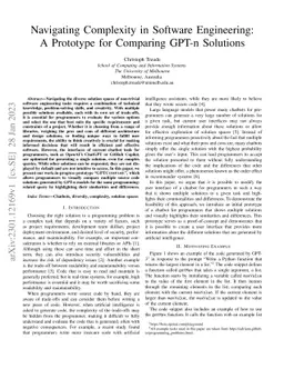 Navigating Complexity in Software Engineering: A Prototype for Comparing
  GPT-n Solutions