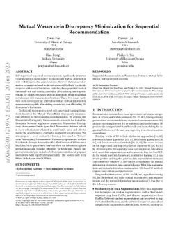 Mutual Wasserstein Discrepancy Minimization for Sequential
  Recommendation