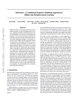 SaFormer: A Conditional Sequence Modeling Approach to Offline Safe
  Reinforcement Learning