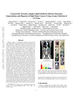 CancerUniT: Towards a Single Unified Model for Effective Detection,
  Segmentation, and Diagnosis of Eight Major Cancers Using a Large Collection
  of CT Scans