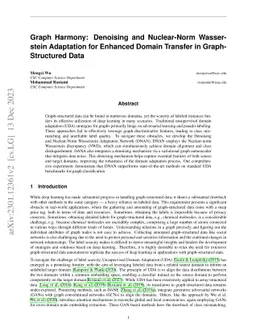 Graph Harmony: Denoising and Nuclear-Norm Wasserstein Adaptation for
  Enhanced Domain Transfer in Graph-Structured Data