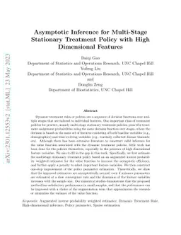 Asymptotic Inference for Multi-Stage Stationary Treatment Policy with Variable Selection
