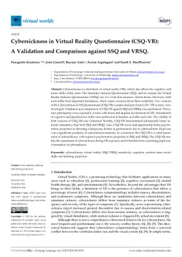 Cybersickness in Virtual Reality Questionnaire (CSQ-VR): A Validation
  and Comparison against SSQ and VRSQ