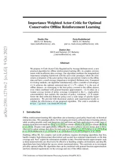 Importance Weighted Actor-Critic for Optimal Conservative Offline
  Reinforcement Learning