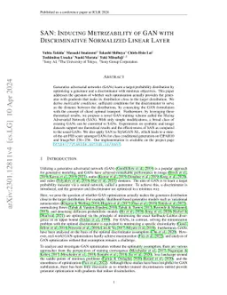 SAN: Inducing Metrizability of GAN with Discriminative Normalized Linear
  Layer