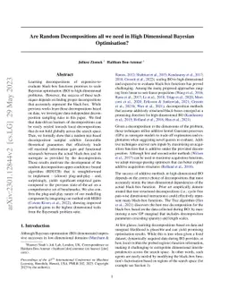 Are Random Decompositions all we need in High Dimensional Bayesian
  Optimisation?