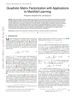 Quadratic Matrix Factorization with Applications to Manifold Learning