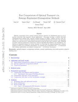 Fast Computation of Optimal Transport via Entropy-Regularized
  Extragradient Methods