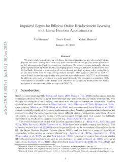 Improved Regret for Efficient Online Reinforcement Learning with Linear
  Function Approximation