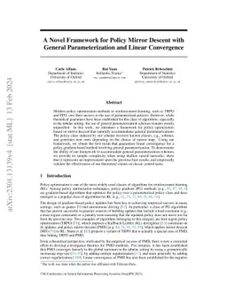 A Novel Framework for Policy Mirror Descent with General
  Parameterization and Linear Convergence