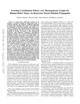 Learning Coordination Policies over Heterogeneous Graphs for Human-Robot
  Teams via Recurrent Neural Schedule Propagation