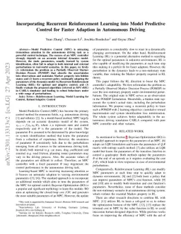 Incorporating Recurrent Reinforcement Learning into Model Predictive
  Control for Adaptive Control in Autonomous Driving