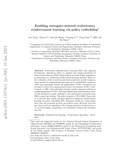 Enabling surrogate-assisted evolutionary reinforcement learning via
  policy embedding