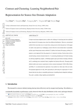 Contrast and Clustering: Learning Neighborhood Pair Representation for
  Source-free Domain Adaptation