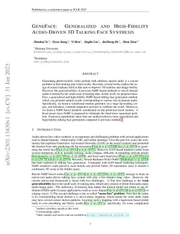 GeneFace: Generalized and High-Fidelity Audio-Driven 3D Talking Face
  Synthesis