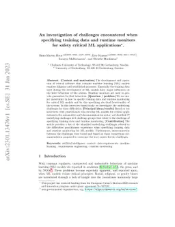 An investigation of challenges encountered when specifying training data
  and runtime monitors for safety critical ML applications