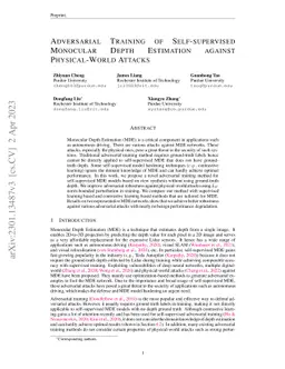 Adversarial Training of Self-supervised Monocular Depth Estimation
  against Physical-World Attacks