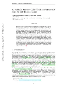 3D Former: Monocular Scene Reconstruction with 3D SDF Transformers