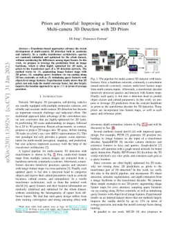 Priors are Powerful: Improving a Transformer for Multi-camera 3D
  Detection with 2D Priors