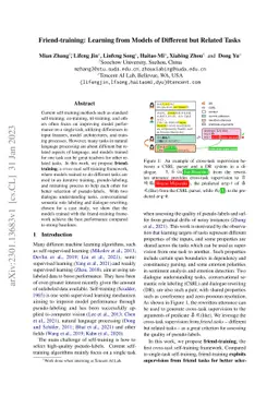 Friend-training: Learning from Models of Different but Related Tasks