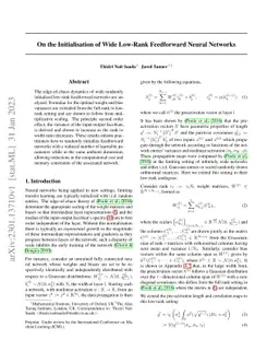 On the Initialisation of Wide Low-Rank Feedforward Neural Networks