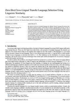 Zero-shot cross-lingual transfer language selection using linguistic
  similarity