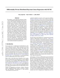 Differentially Private Distributed Bayesian Linear Regression with MCMC