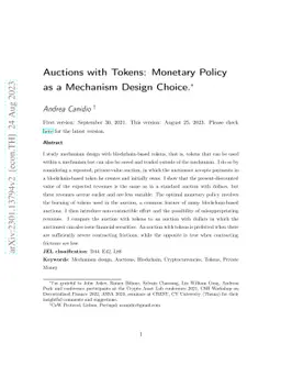 Auctions with Tokens: Monetary Policy as a Mechanism Design Choice