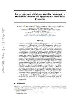 Large Language Models are Versatile Decomposers: Decompose Evidence and
  Questions for Table-based Reasoning