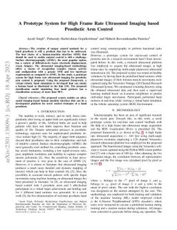 A Prototype System for High Frame Rate Ultrasound Imaging based
  Prosthetic Arm Control