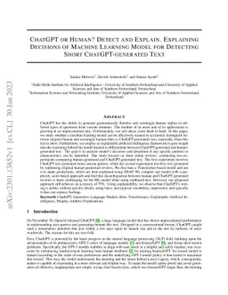 ChatGPT or Human? Detect and Explain. Explaining Decisions of Machine
  Learning Model for Detecting Short ChatGPT-generated Text