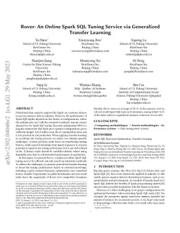 Rover: An online Spark SQL tuning service via generalized transfer
  learning