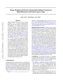 Monge, Bregman and Occam: Interpretable Optimal Transport in
  High-Dimensions with Feature-Sparse Maps