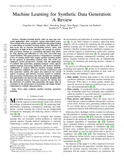 Machine Learning for Synthetic Data Generation: A Review