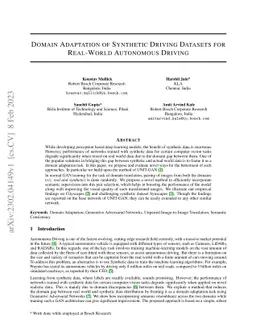 Domain Adaptation of Synthetic Driving Datasets for Real-World
  Autonomous Driving