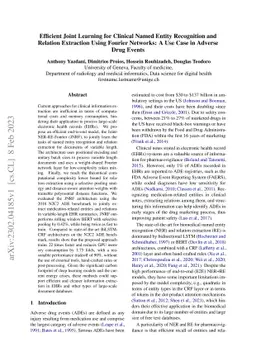 Efficient Joint Learning for Clinical Named Entity Recognition and
  Relation Extraction Using Fourier Networks: A Use Case in Adverse Drug Events