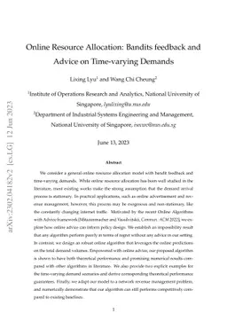 Online Resource Allocation: Bandits feedback and Advice on Time-varying
  Demands