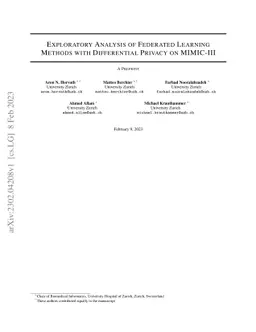 Exploratory Analysis of Federated Learning Methods with Differential
  Privacy on MIMIC-III
