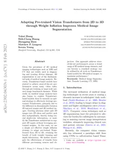 Adapting Pre-trained Vision Transformers from 2D to 3D through Weight
  Inflation Improves Medical Image Segmentation